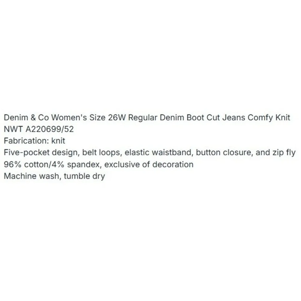 Denim & Co Womens 26W Black Comfy Knit‎ Boot Cut Jeans Regular A220699 Stretch